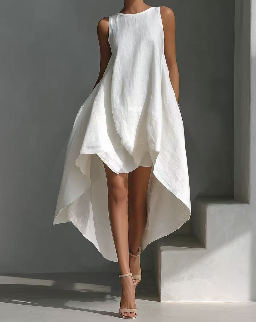 Sleeveless High-Low Irregular Hem Linen Blend Dress – Women's Summer Dress