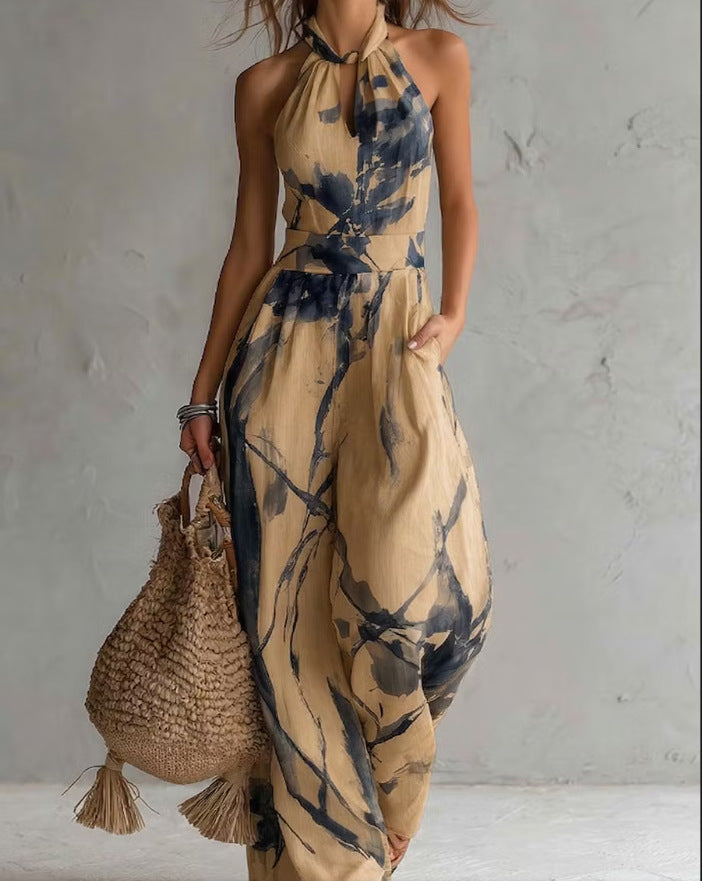 Women's Halter Backless Wide-Leg Jumpsuit | Boho Beach Jumpsuit in 7 Colors
