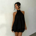 Women's Backless Halter Neck High-Waist Mini Dress with Puffy Skirt