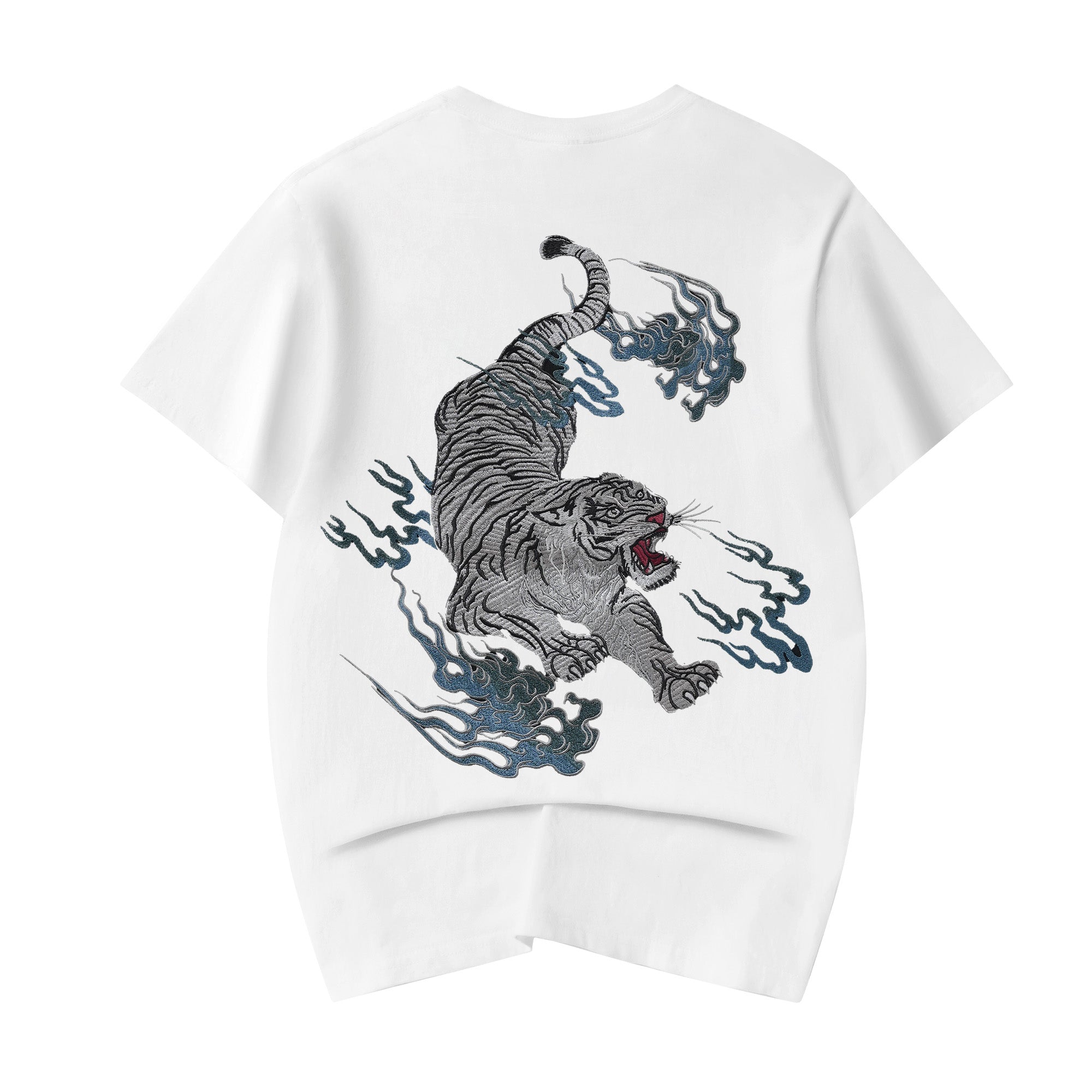 ET9817 Flaming White Tiger Embroidered Tee