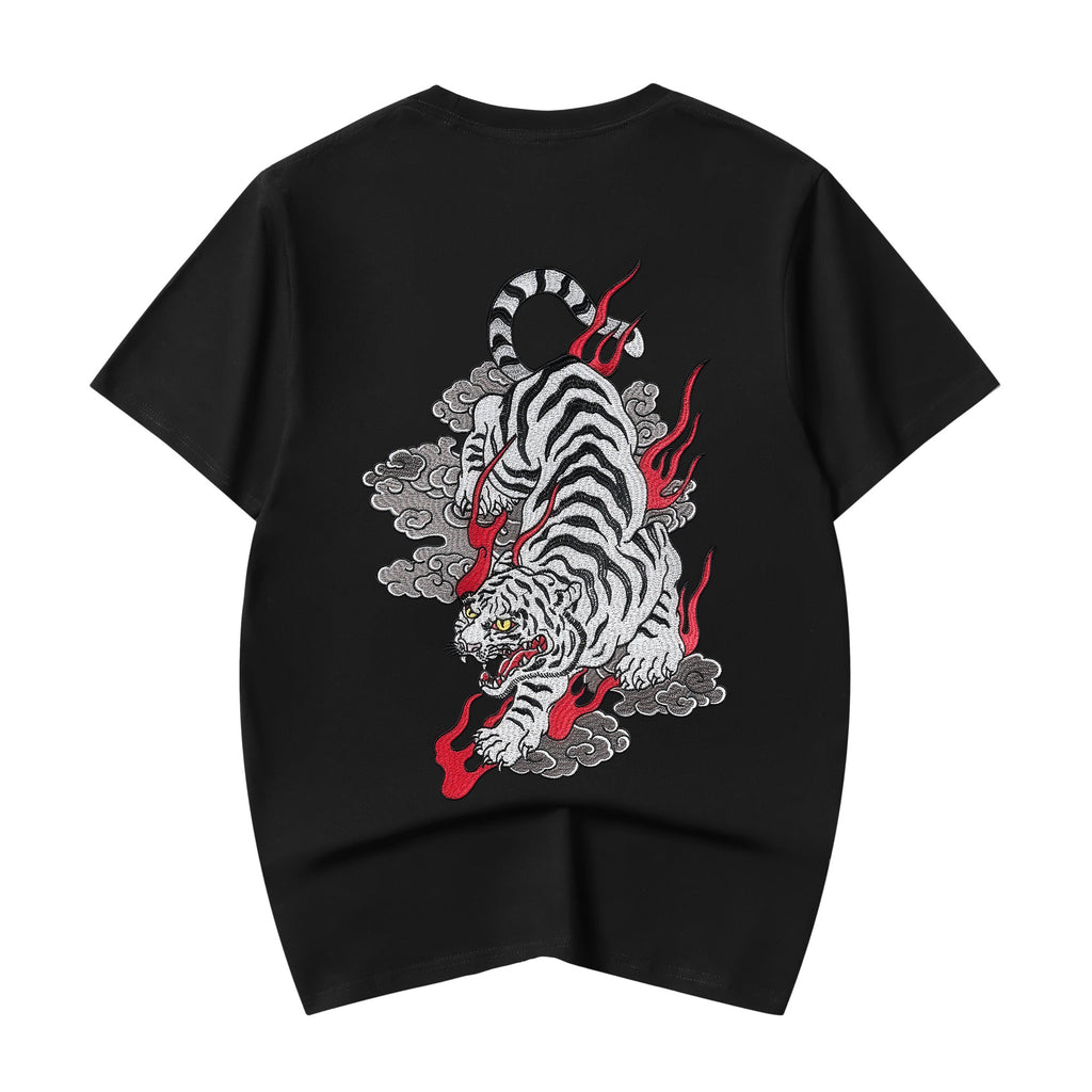 ET523 White Cloud Tiger Embroidered Tee