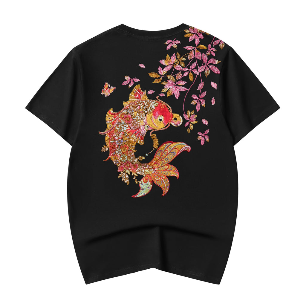 ET522 Gold Coin Koi Embroidered Tee