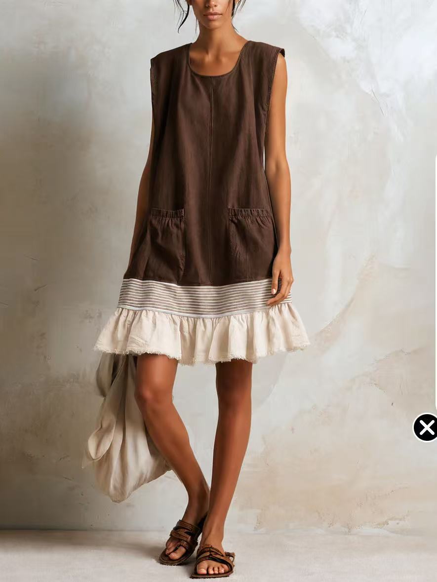 Women's Elegant Ruffle Neck Three-Quarter Sleeve Midi Dress – Vacation Style