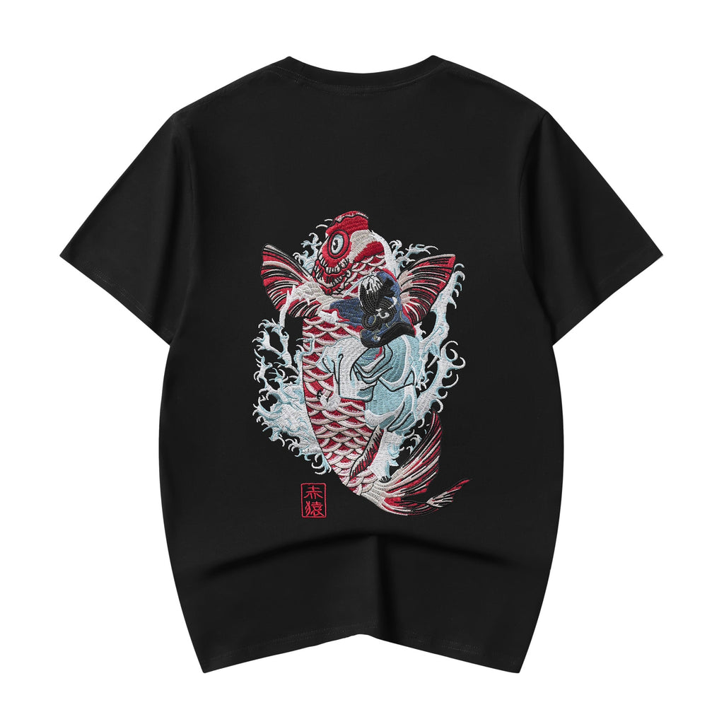 ET520 Red Koi Wave Rider Embroidered Tee