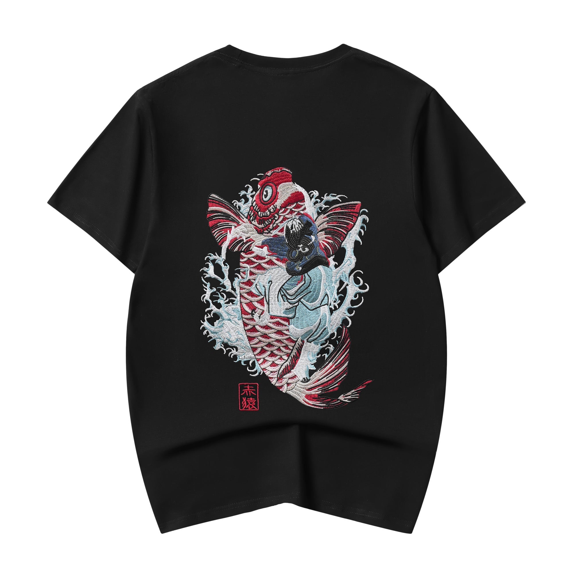 ET520 Red Koi Wave Rider Embroidered Tee