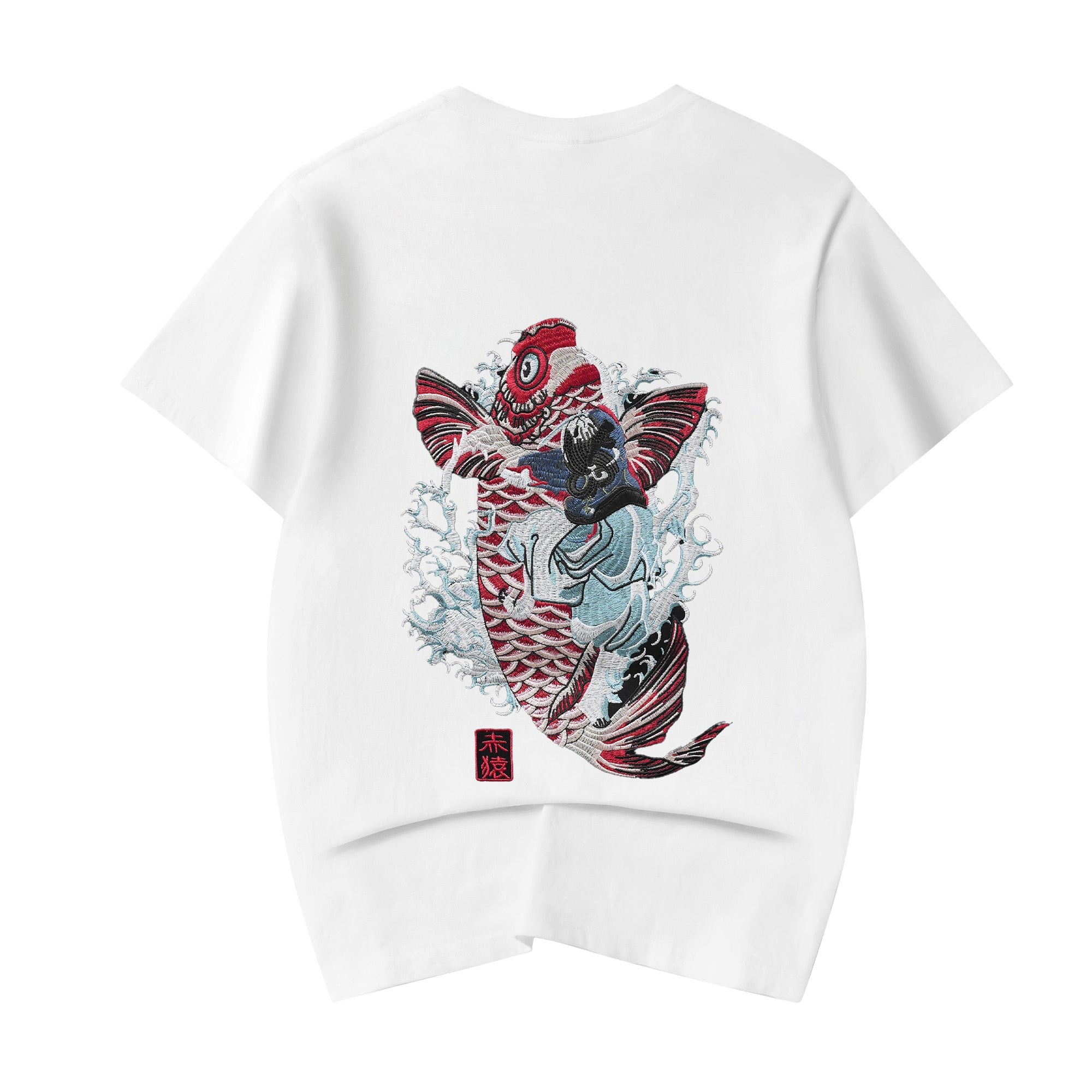 ET520 Red Koi Wave Rider Embroidered Tee