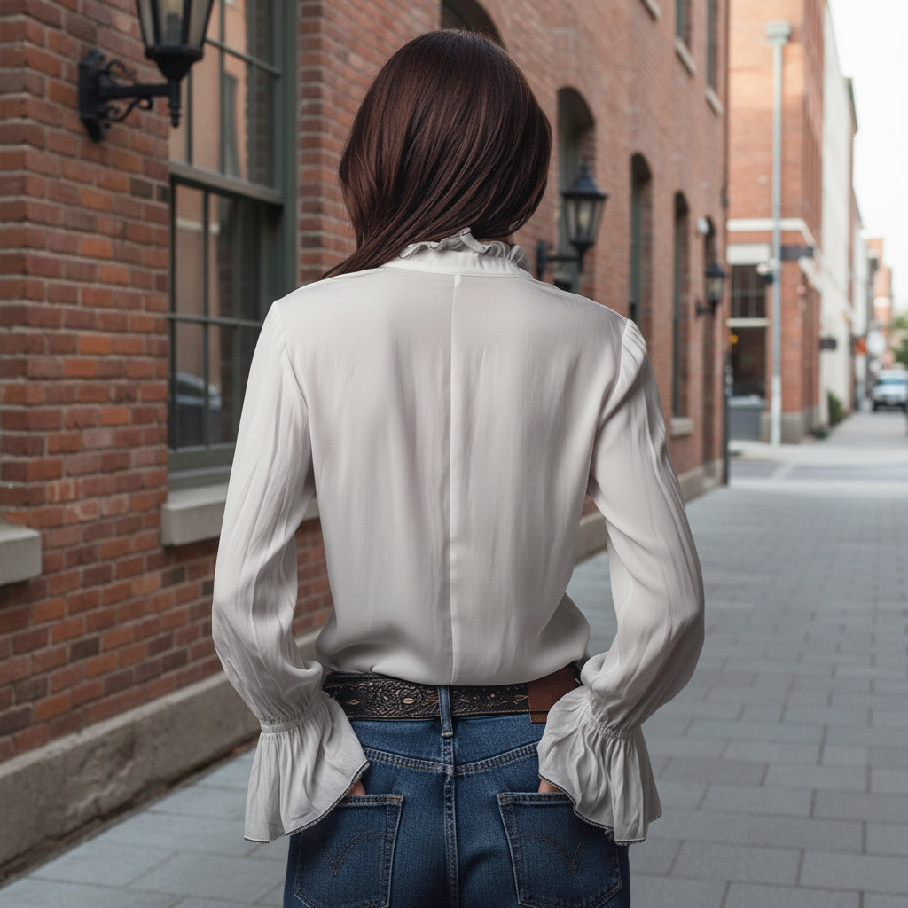 Women's Ruffled Sleeve Resort Shirt – Stretch Casual Long Blouse