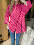 Women's Solid Color Drop Shoulder Button Side Slit Shirt