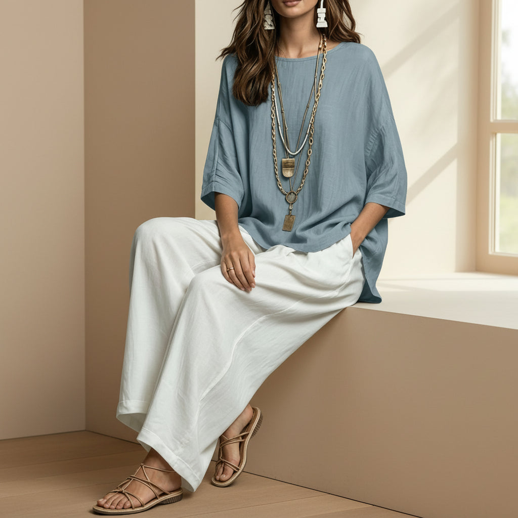Women's Bohemian Loose Three-Quarter Sleeve Top Set