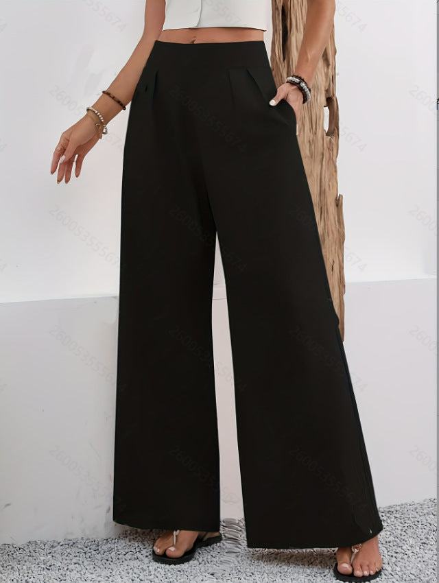 Women's High-Waist Wide-Leg Trousers with Pockets – Full Length