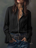 Women's Ruffled Sleeve Resort Shirt – Stretch Casual Long Blouse