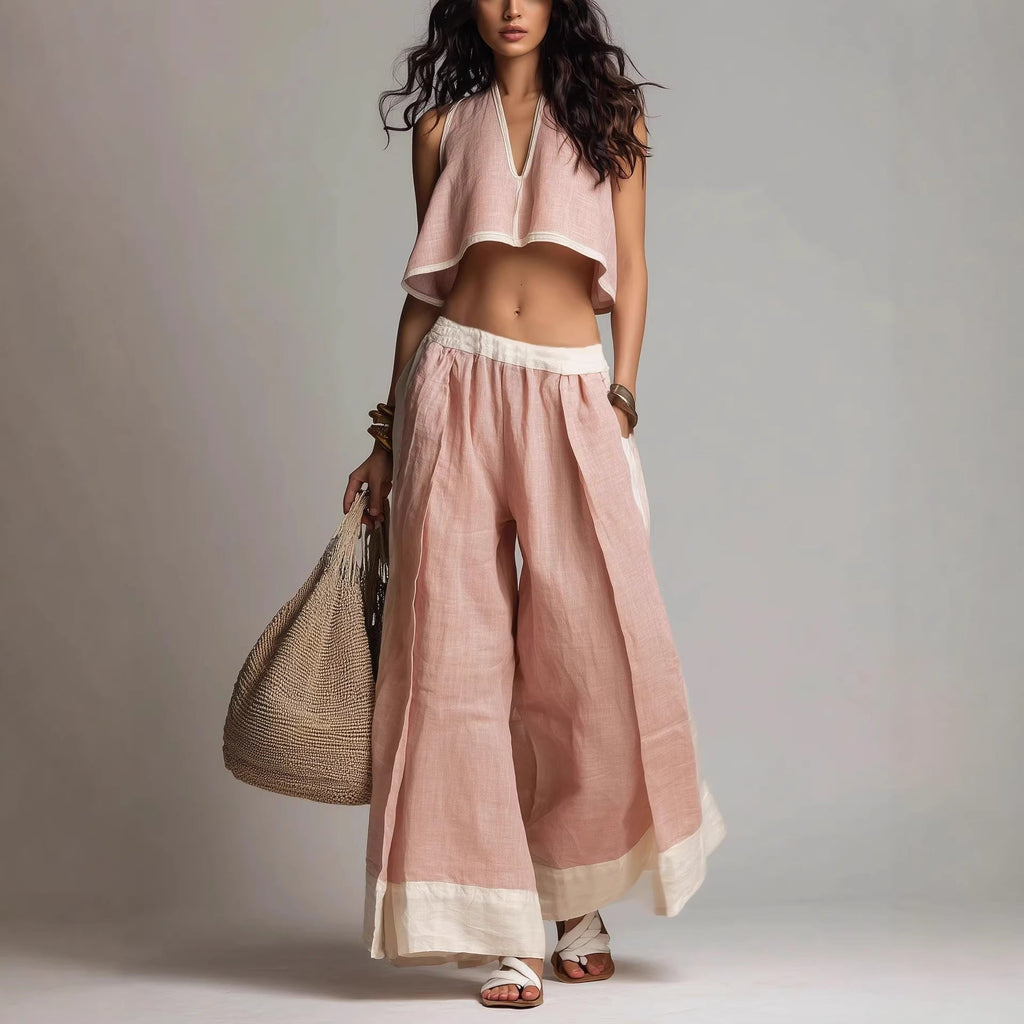 Sleeveless V-Neck Two-Piece Set – Solid Color Lounge & Casual Outfit