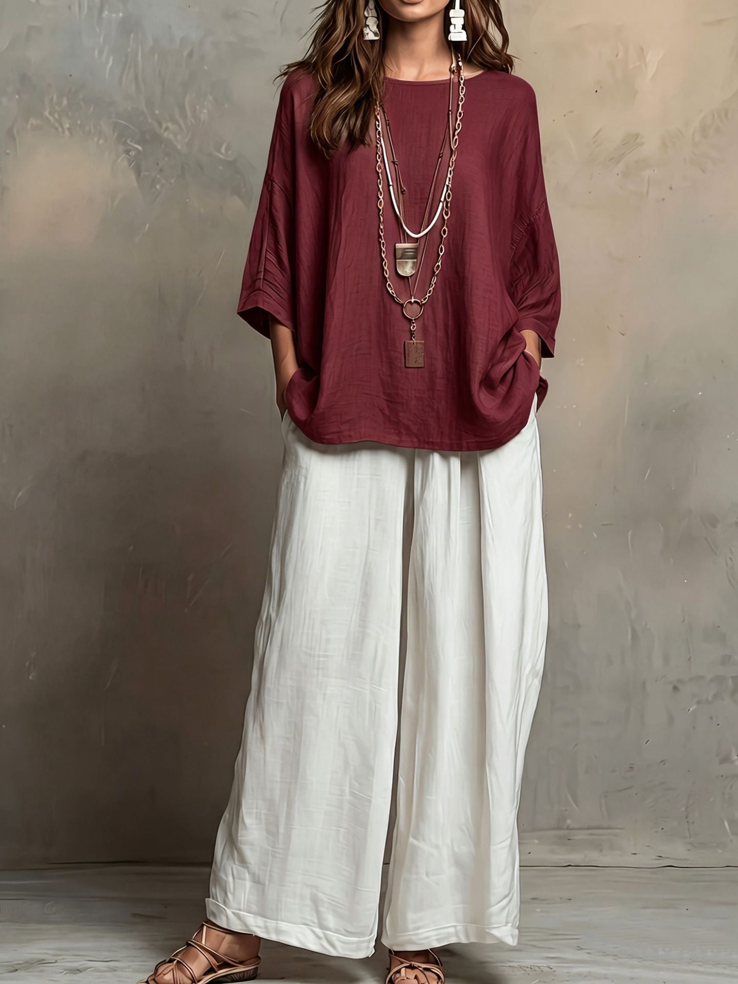 Women's Bohemian Loose Three-Quarter Sleeve Top Set