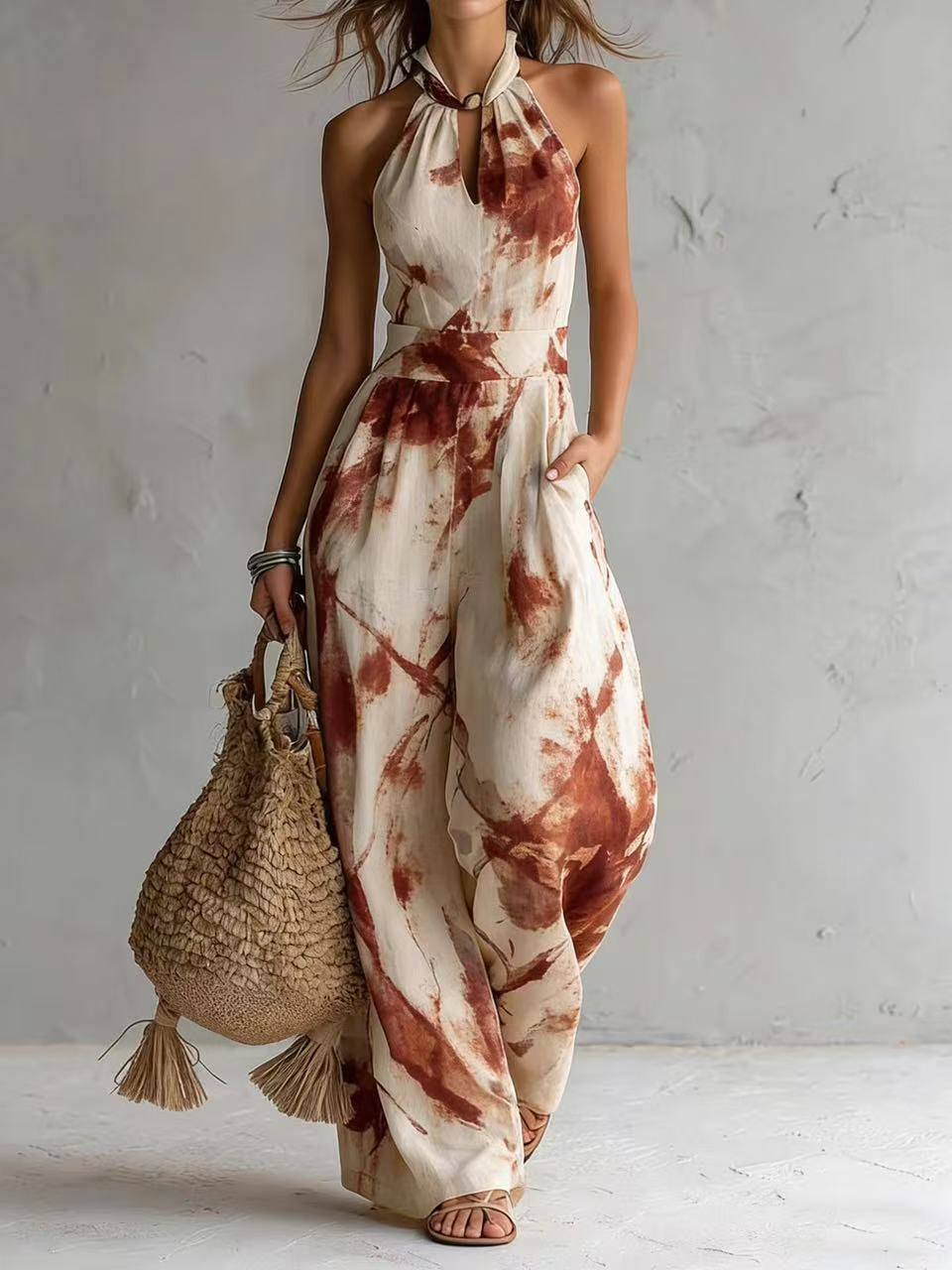 Women's Halter Backless Wide-Leg Jumpsuit | Boho Beach Jumpsuit in 7 Colors