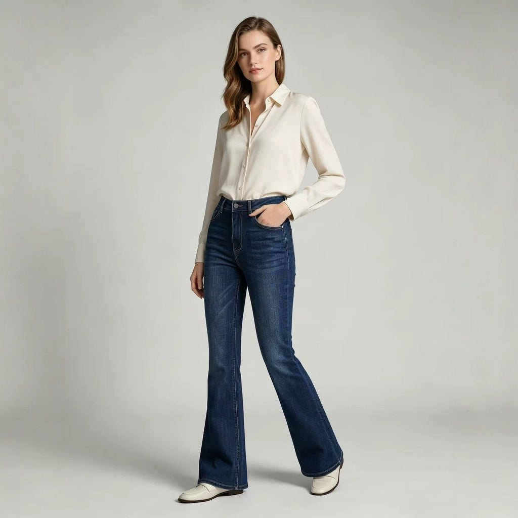 High-Waist Slim-Fit Slightly Flared Women's Jeans – Full-Length Denim Pants