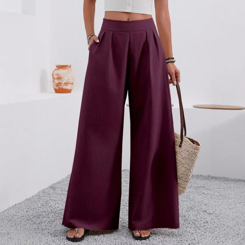 Women's High-Waist Wide-Leg Trousers with Pockets – Full Length