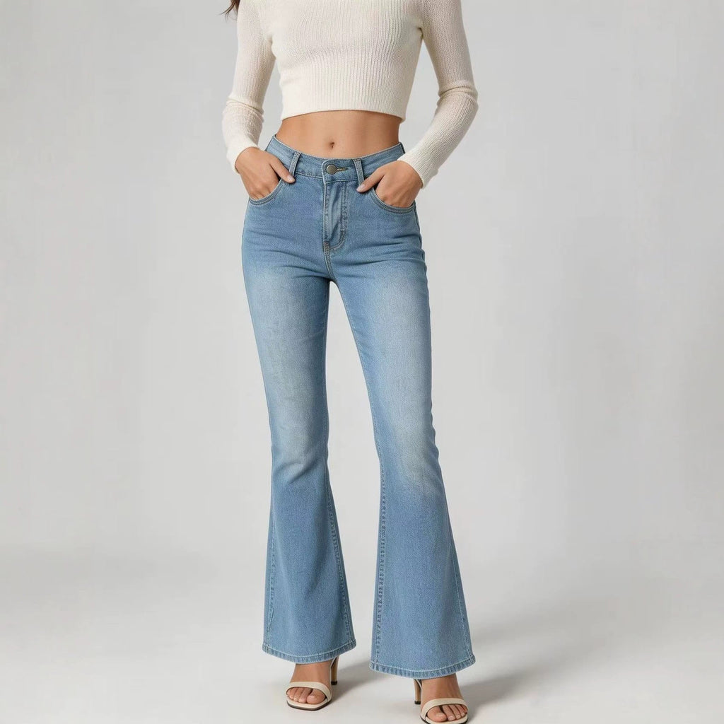 High-Waist Slim-Fit Slightly Flared Women's Jeans – Full-Length Denim Pants