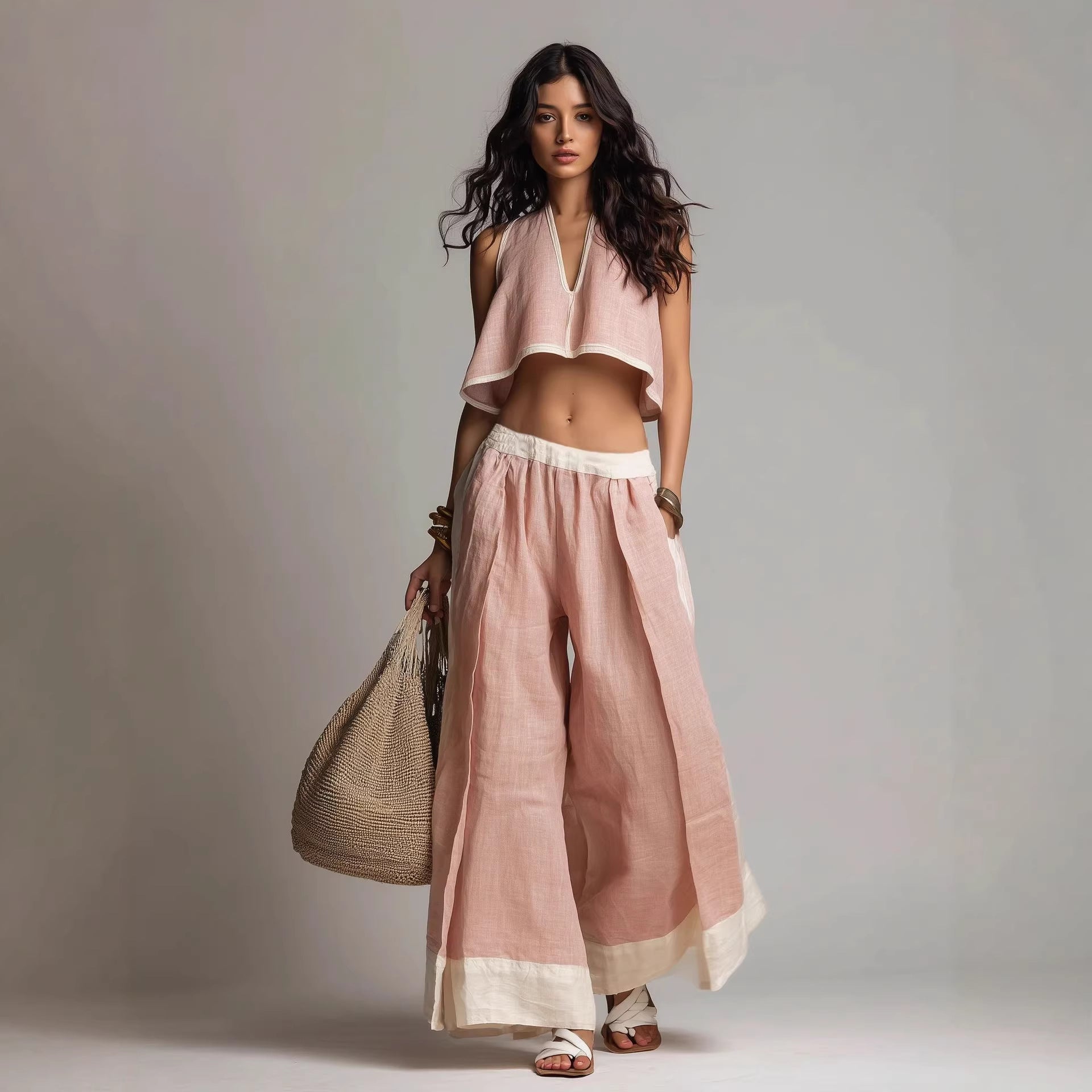 Sleeveless V-Neck Two-Piece Set – Solid Color Lounge & Casual Outfit
