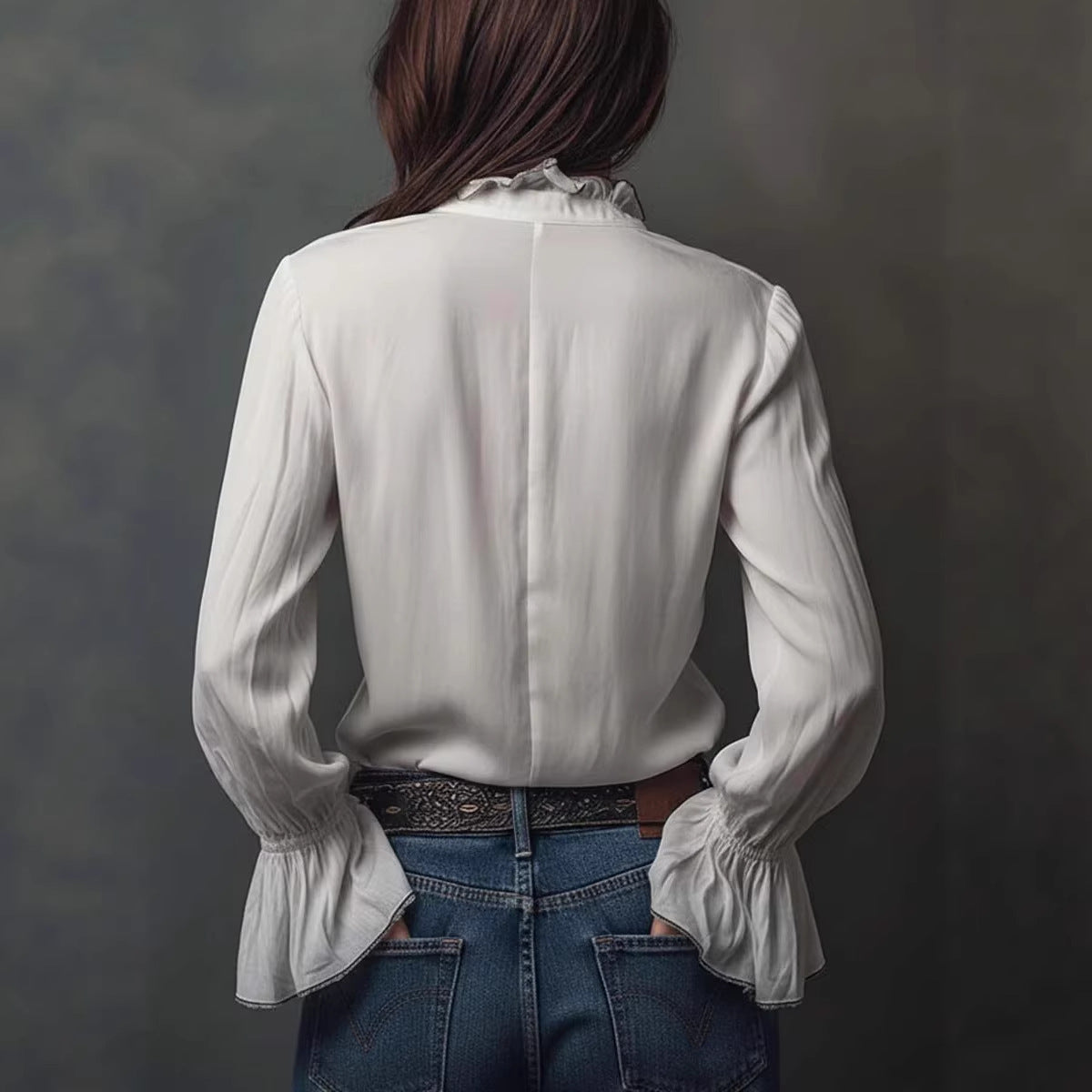 Women's Ruffled Sleeve Resort Shirt – Stretch Casual Long Blouse