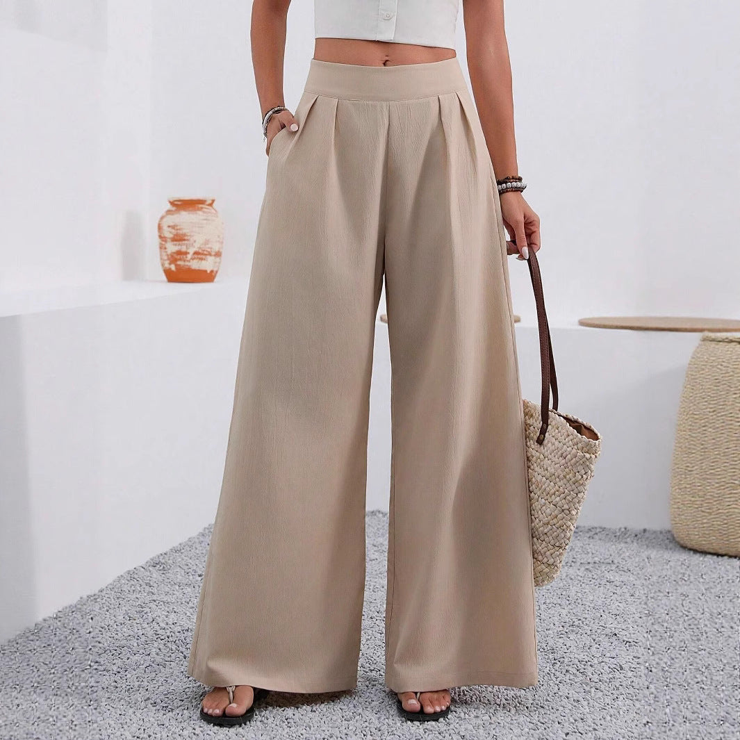 Women's High-Waist Wide-Leg Trousers with Pockets – Full Length