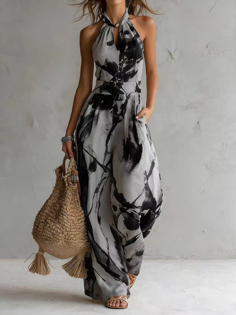 Women's Halter Backless Wide-Leg Jumpsuit | Boho Beach Jumpsuit in 7 Colors