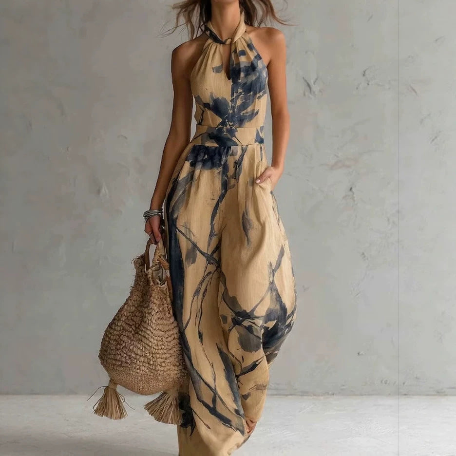 Women's Halter Backless Wide-Leg Jumpsuit | Boho Beach Jumpsuit in 7 Colors