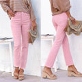 Women's Straight Leg Ankle-Length Raw Hem Denim Pants – Casual High-Waist Jeans