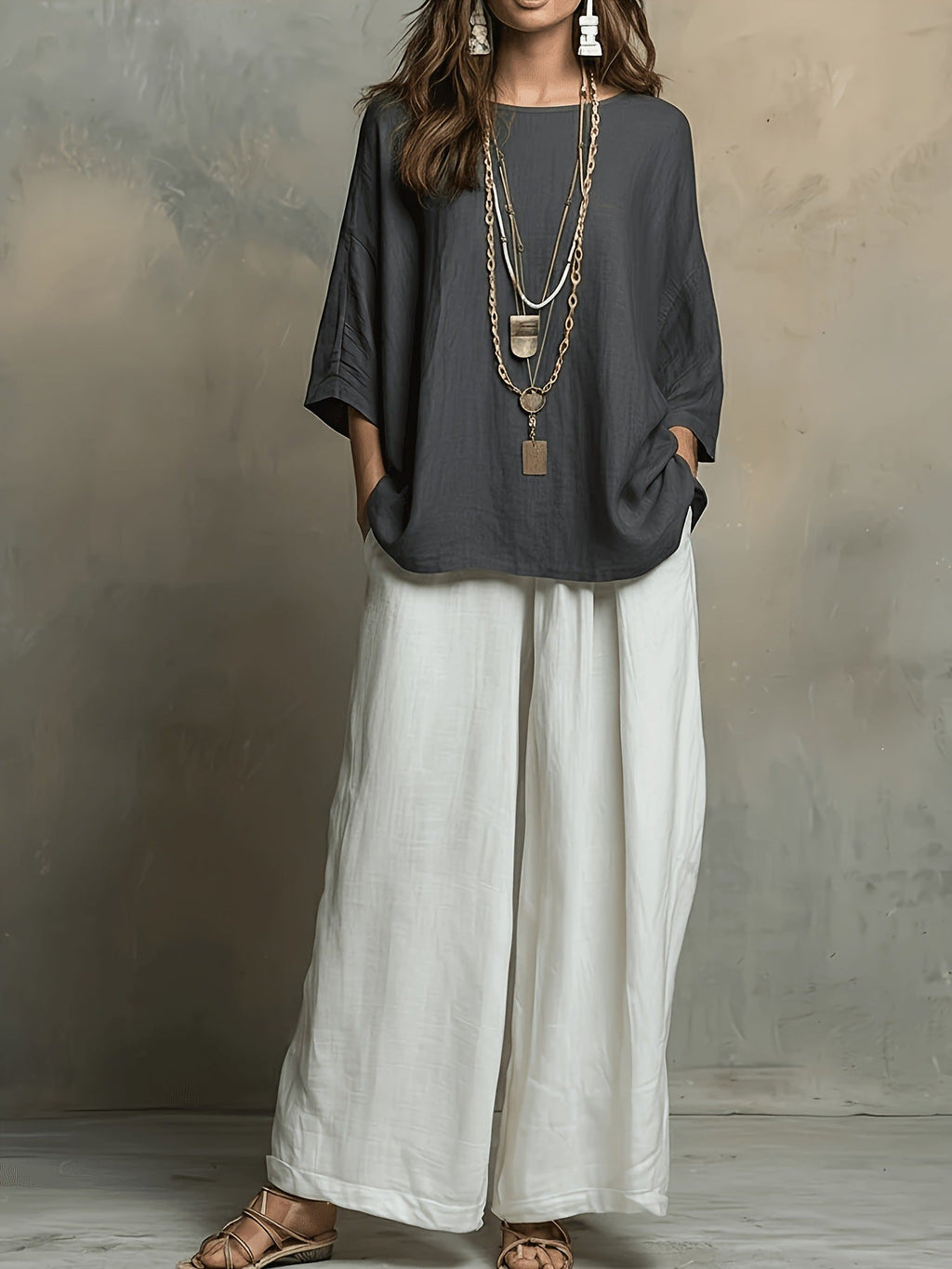 Women's Bohemian Loose Three-Quarter Sleeve Top Set