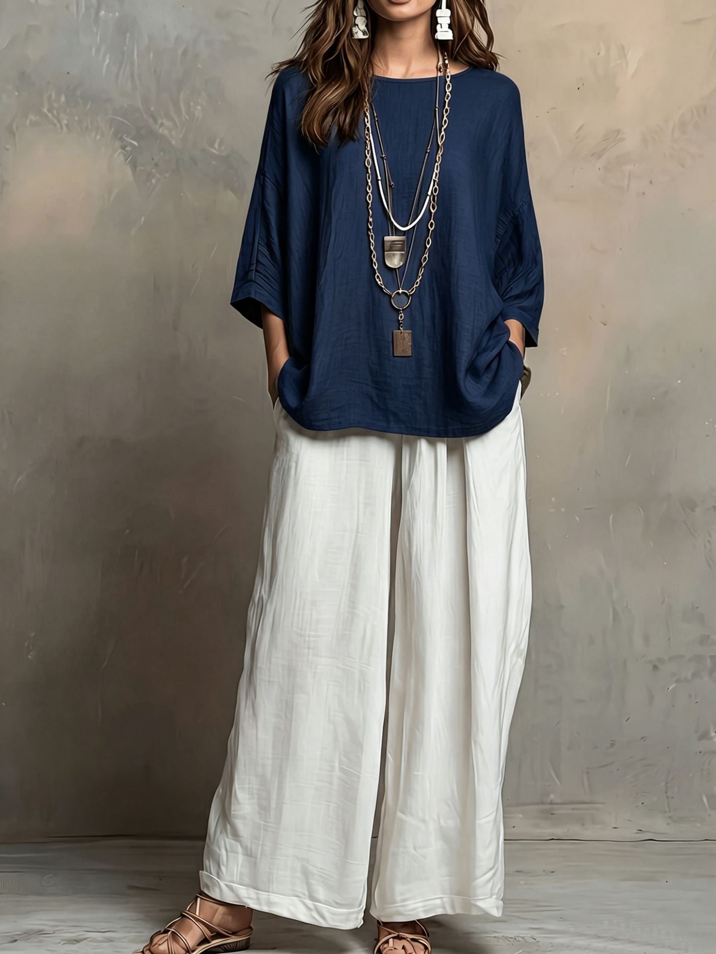 Women's Bohemian Loose Three-Quarter Sleeve Top Set