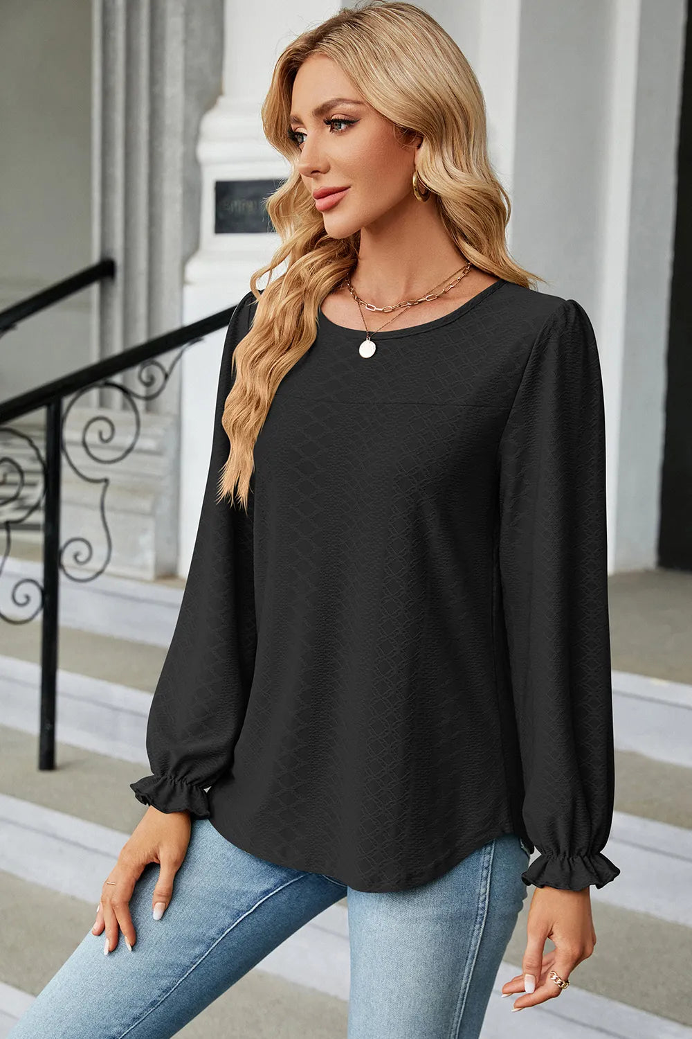 🌸 Round Neck Flounce Sleeve T-Shirt