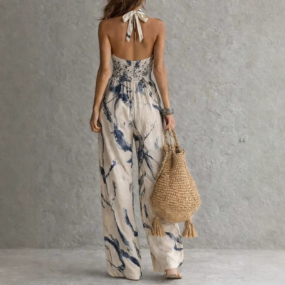 Women's Halter Backless Wide-Leg Jumpsuit | Boho Beach Jumpsuit in 7 Colors