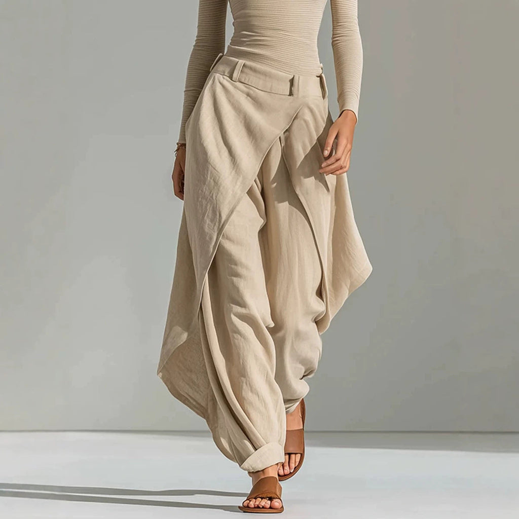 Women's Off-Shoulder Slim Top & Draped Wide Leg Pants Two-Piece Set