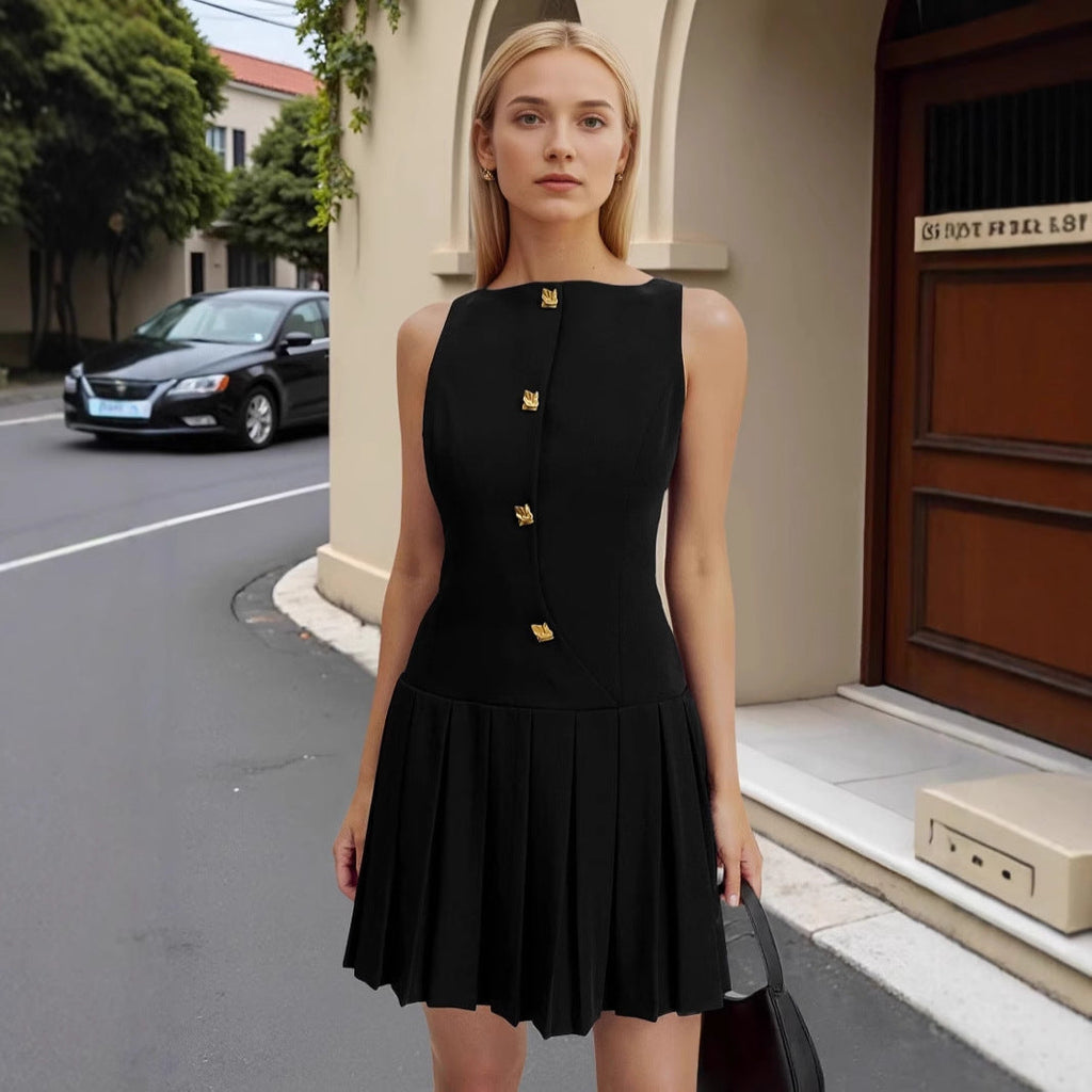 Women's V-Neck Sleeveless High Waist Ruched Mini Dress – Black, Wine Red, Royal Blue