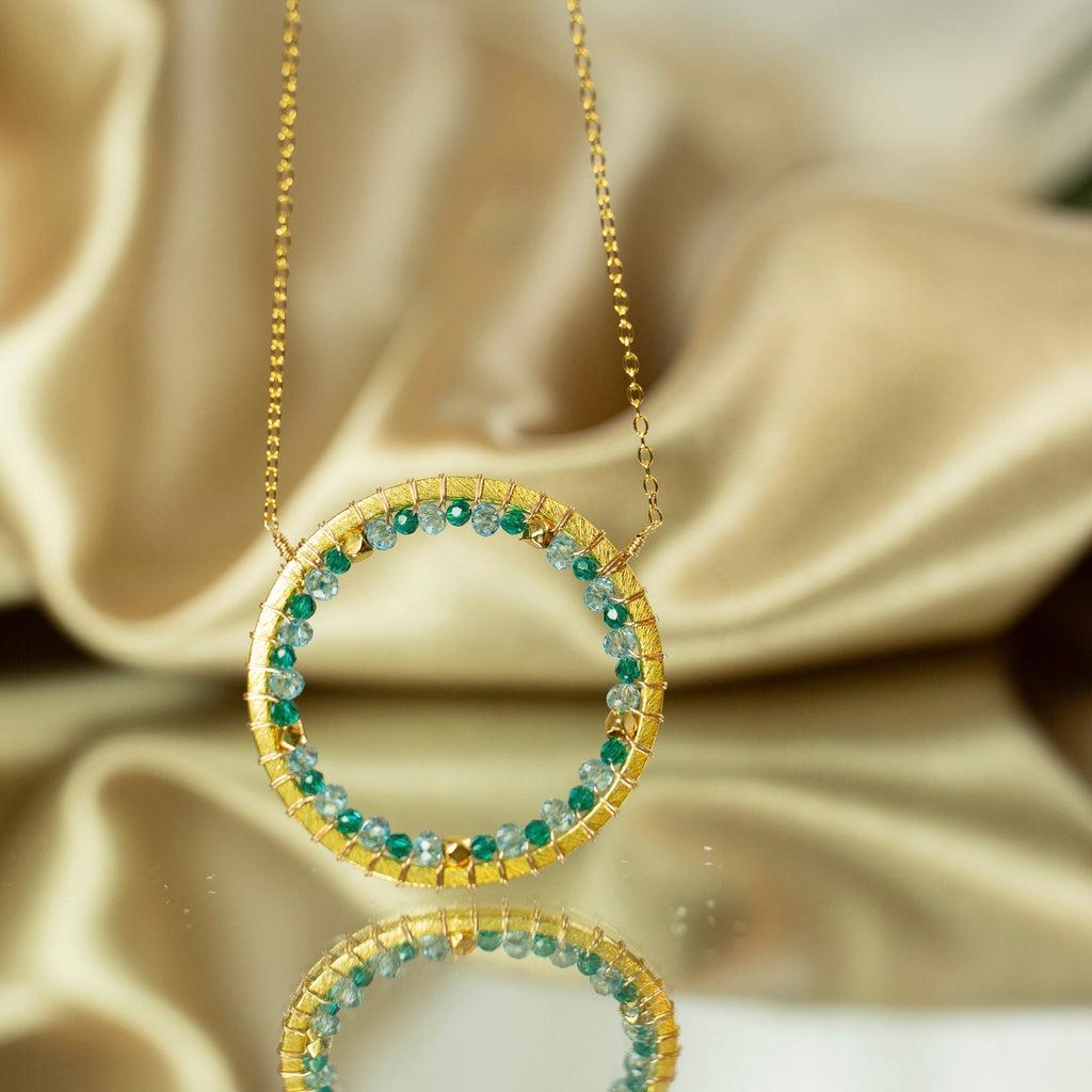 Blue Gemstone Halo Necklace