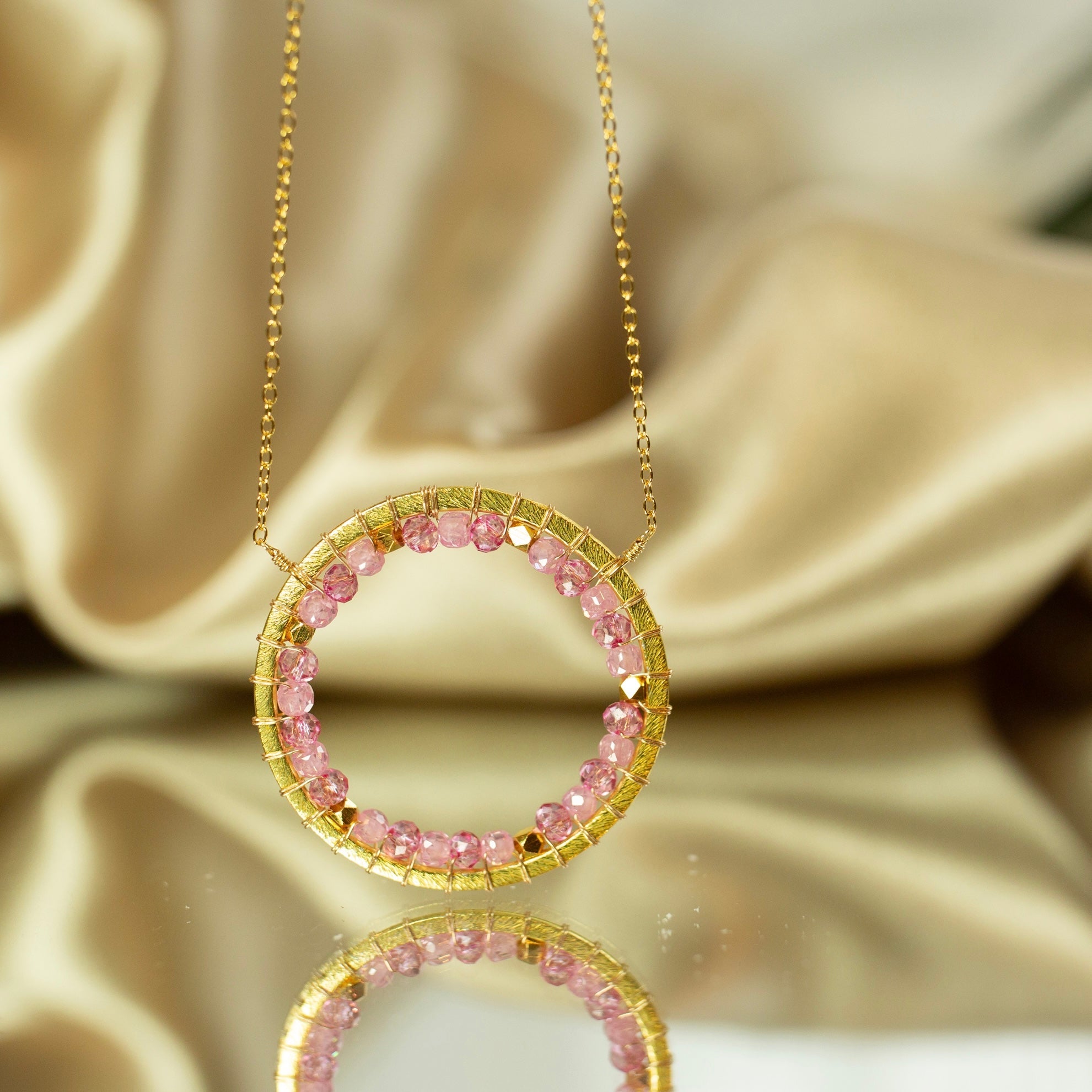 Pink Gemstone Halo Necklace