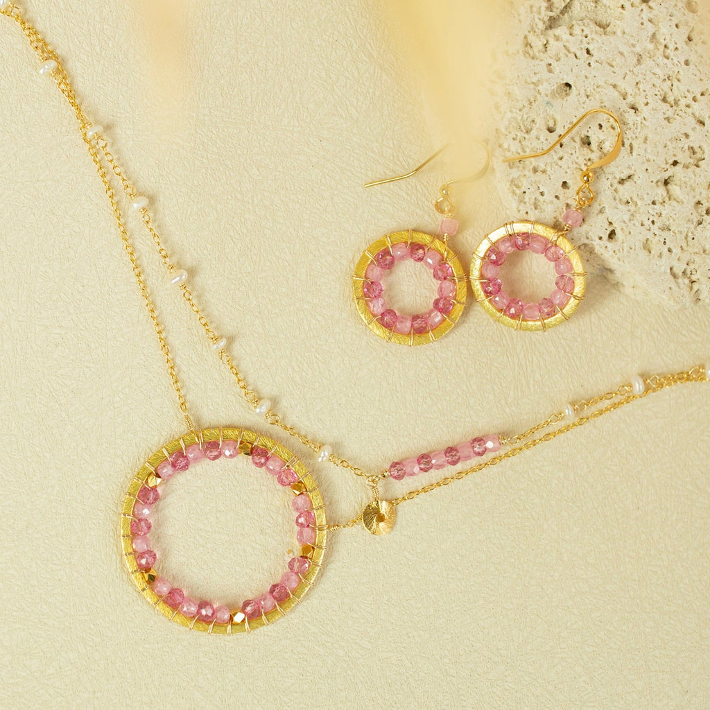 Pink Gemstone Halo Necklace
