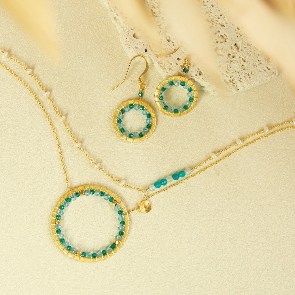 Blue Gemstone Halo Necklace
