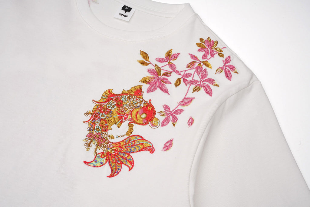 ET522 Gold Coin Koi Embroidered Tee