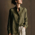 Women's Loose Cotton Linen Long Sleeve Shirt — Flip Collar