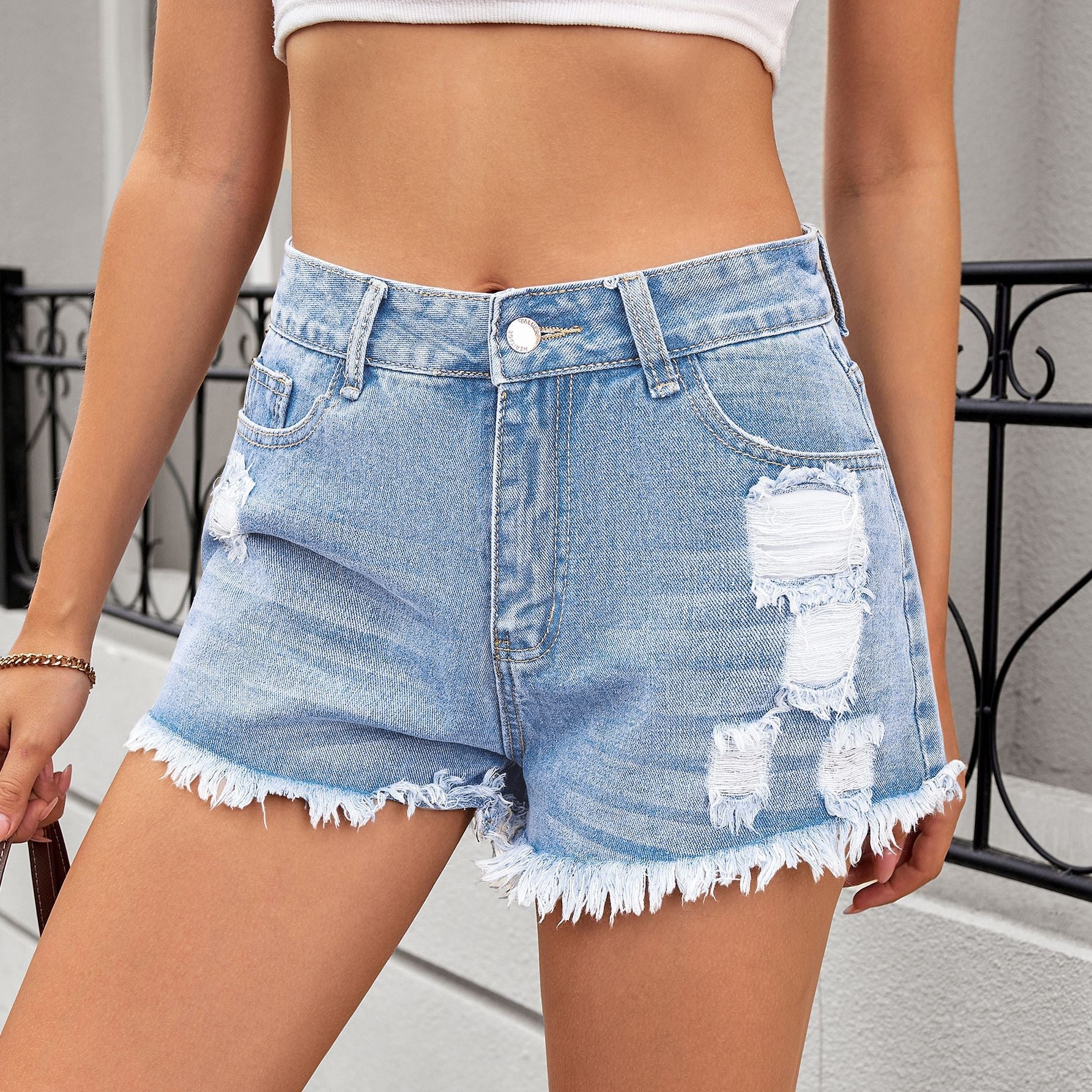 Ranking Women Clothing Washed Hole Denim Shorts Pants