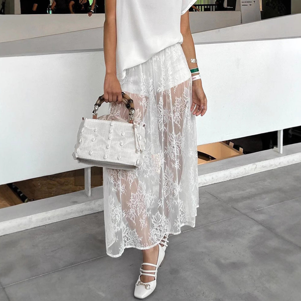 Brocade Lace See Through White Jacquard Early Spring Dress