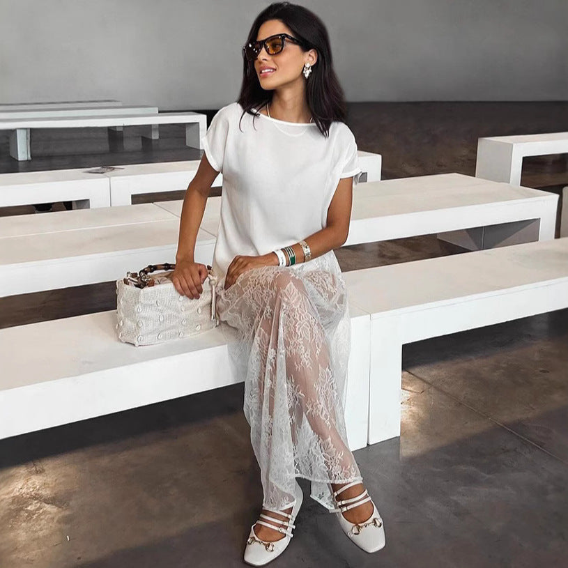 Brocade Lace See Through White Jacquard Early Spring Dress