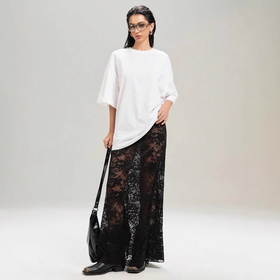 Summer Women Clothing Solid Color Slim Sheath Street High Waist Lace Skirt