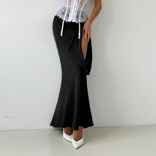 Niche Women Hollow Out Cutout Design Irregular Asymmetric High Waist Slim Fit Skirt Fishtail Skirt