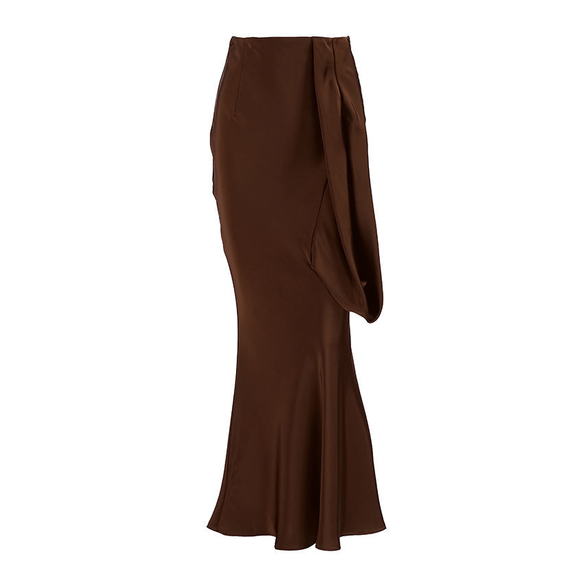 Niche Women Hollow Out Cutout Design Irregular Asymmetric High Waist Slim Fit Skirt Fishtail Skirt