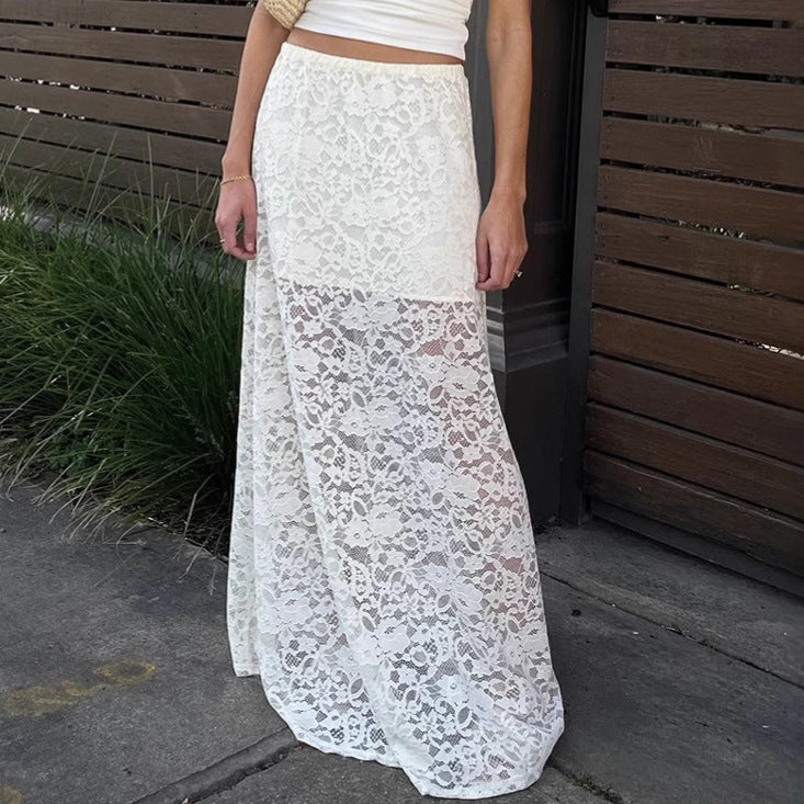Spring Jacquard Hollow Out Cutout Lace Skirt Long Skirt Women