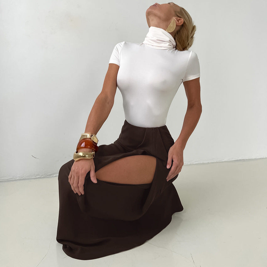 Niche Women Hollow Out Cutout Design Irregular Asymmetric High Waist Slim Fit Skirt Fishtail Skirt