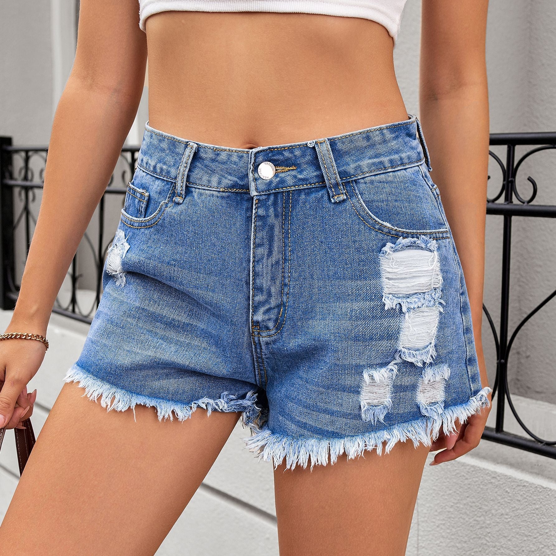 Ranking Women Clothing Washed Hole Denim Shorts Pants