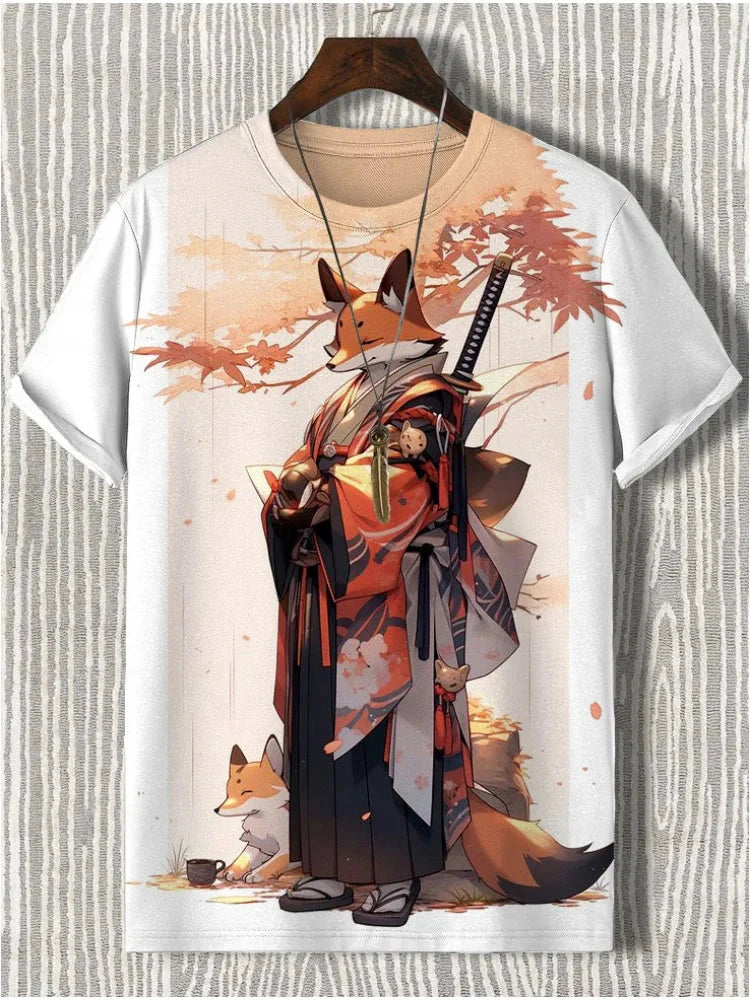 Samurai Cat Graphic T-Shirt – Japanese Style 3D Print Men's Tee