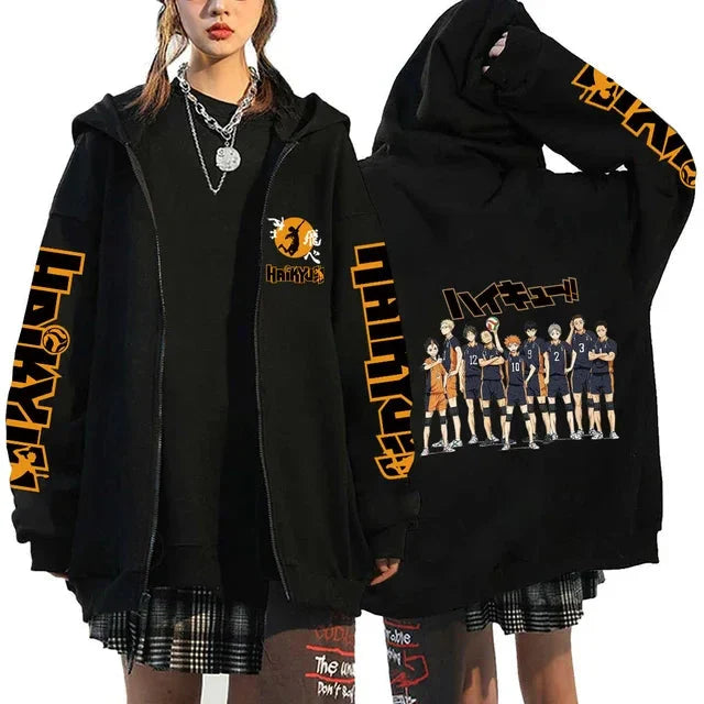 🏐 Haikyuu!! Karasuno High School Zip-Up Hoodie – Unisex Anime Streetwear